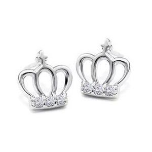 14k Gold Pretty Diamond Crown Earrings Sterling Silver